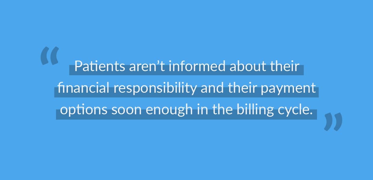 Patients aren't informed about their financial responsibility and their payment options soon enough in the billing cycle